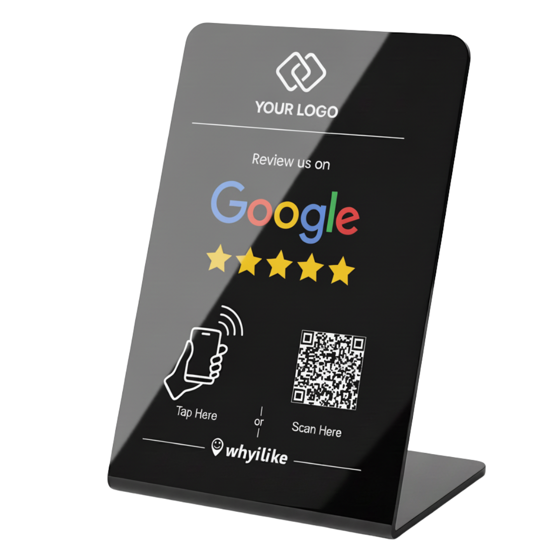 Black whyilike NFC and QR Google Review Stand
